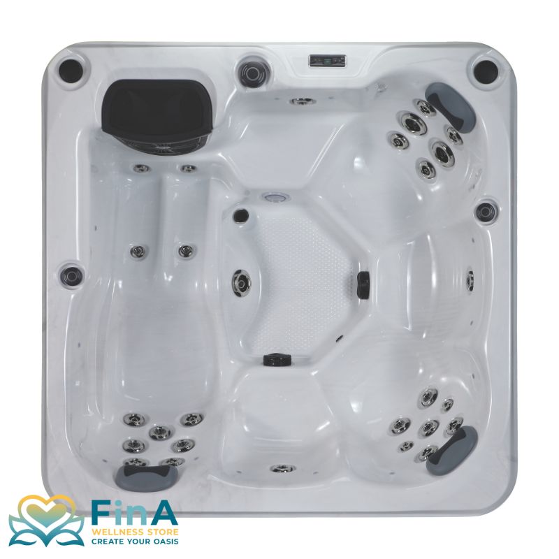 FinA Lumari Whirlpool Draufsicht – großzügiger Innenraum mit 6 ergonomischen Plätzen und 28 Massagedüsen